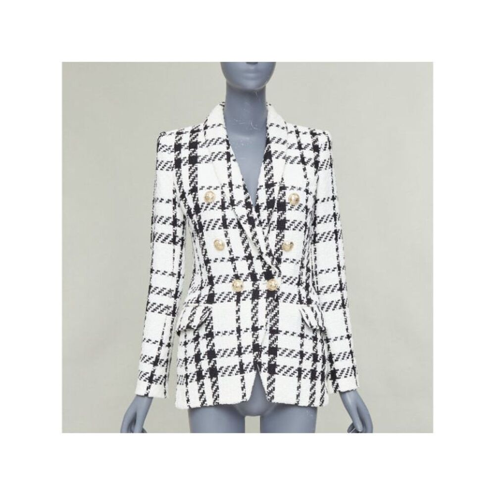 Balmain Checked Tweed Blazer Jacket